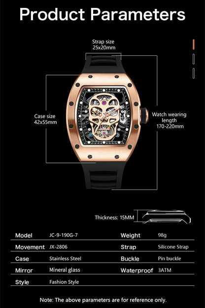 New Men's Watches Skull Hollow Dial Face Mechanical Watch Steel Case Waterproof Sport Wristwatch Automatic Movement Clock 9190-7