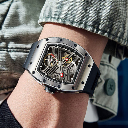 New 42MM Hollow Out Men Mechanical Watch Clock Stainless Steel Case Luminous Waterproof Automatic Watches Wristwatch 9190-13