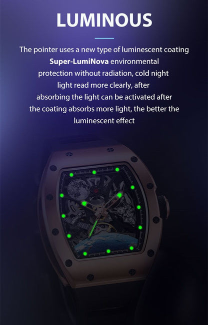 New Skeleton Dial Automatic Mechanical Movement Watch Men Fashion Sport Wristwatches Waterproof Male Clock Reloj Hombre 9190-14