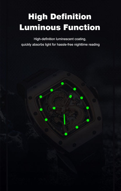 New Automatic Mechanical Skeleton Men Watch Luxury Stainless Steel Case Tonneau Dial Wristwatch Waterproof Sport Watches 9190-15