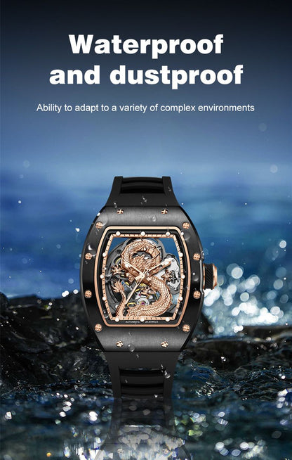 New Automatic Mechanical Skeleton Men Watch Luxury Stainless Steel Case Tonneau Dial Wristwatch Waterproof Sport Watches 9190-15