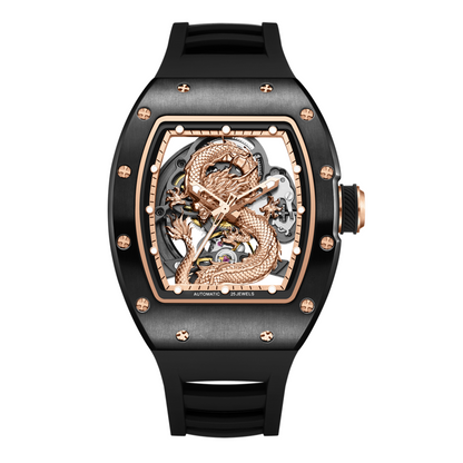 New Automatic Mechanical Skeleton Men Watch Luxury Stainless Steel Case Tonneau Dial Wristwatch Waterproof Sport Watches 9190-15
