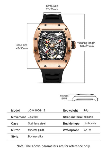 New 42MM Hollow Out Men Mechanical Watch Clock Stainless Steel Case Luminous Waterproof Automatic Watches Wristwatch 9190-13