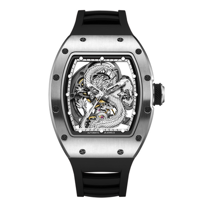 New Automatic Mechanical Skeleton Men Watch Luxury Stainless Steel Case Tonneau Dial Wristwatch Waterproof Sport Watches 9190-15