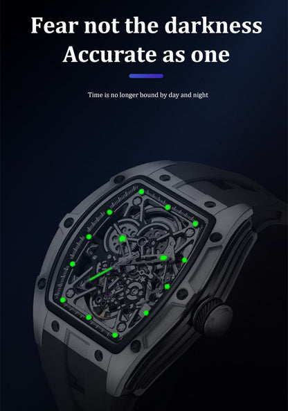 New Men's Mechanical Watch Fashion Hollow Out Automatic Movement Sport Wristwatches Waterproof Silicone Strap Watches 9198-3