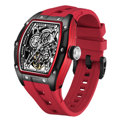New Men's Mechanical Watch Fashion Hollow Out Automatic Movement Sport Wristwatches Waterproof Silicone Strap Watches 9198-3