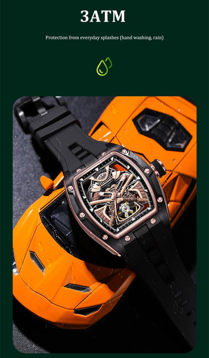 New Men Mechanical Watches Luxury Hollow Out Automatic Movement Wristwatch Clock Stainless Steel Case Waterproof Watch 9198-5