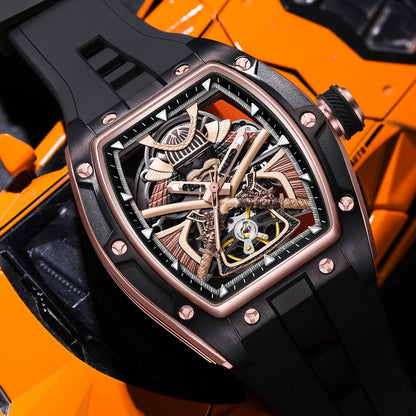 New Men Mechanical Watches Luxury Hollow Out Automatic Movement Wristwatch Clock Stainless Steel Case Waterproof Watch 9198-5