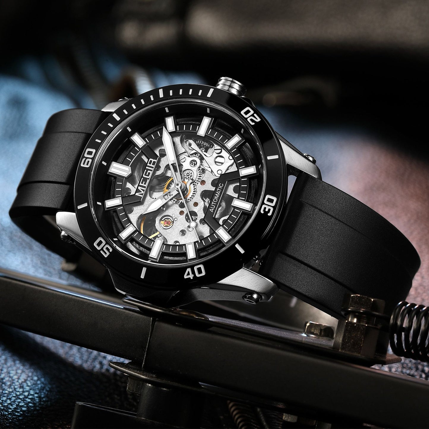 MEGIR Fashion Hollow Out Mechanical Watch for Men Stainless Steel Case Sapphire Full Automatic Wristwatch Relogio Masculino 8605