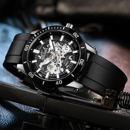 MEGIR Fashion Hollow Out Mechanical Watch for Men Stainless Steel Case Sapphire Full Automatic Wristwatch Relogio Masculino 8605