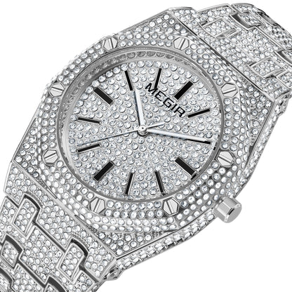 MEGIR Luxury Diamond Men Watches Stainless Steel Band Quartz Wristwatches Waterproof Male Clock Business Watch Reloj Hombre 1091