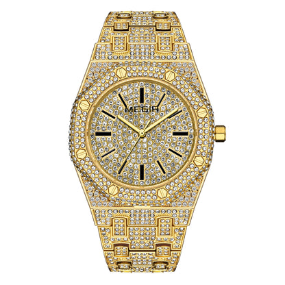MEGIR Luxury Diamond Men Watches Stainless Steel Band Quartz Wristwatches Waterproof Male Clock Business Watch Reloj Hombre 1091