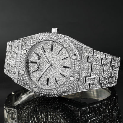 MEGIR Luxury Diamond Men Watches Stainless Steel Band Quartz Wristwatches Waterproof Male Clock Business Watch Reloj Hombre 1091