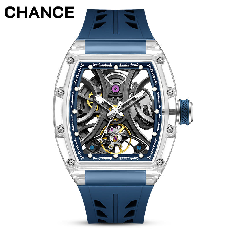 CHANCE Automatic Sport Watch for Men Transparent Mechanical Movment Wristwatch 9-195-11