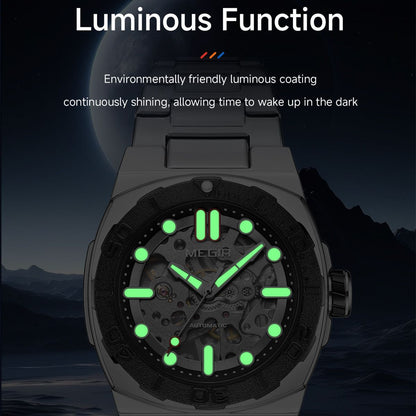 MEGIR Skeleton Dial Mechanical Watches for Men Luxury Business Wristwatch Stainless Steel Waterproof Automatic Watch Clock 8606