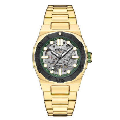 MEGIR Skeleton Dial Mechanical Watches for Men Luxury Business Wristwatch Stainless Steel Waterproof Automatic Watch Clock 8606
