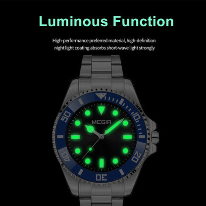 MEGIR Luxury Men's Business Wristwatches Waterproof Stainless Steel Strap Male Quartz Military Watches Clock Reloj Hombre 1090