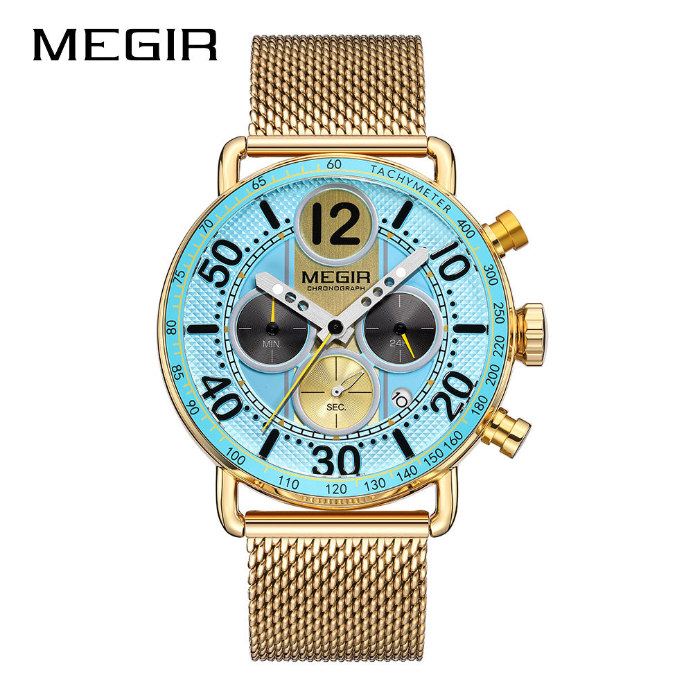 MEGIR Round Dial Quartz Men's Watch Chronograph Luxury Sport Casual Waterproof Calendar Wristwatches Clock Gift for Man 2249