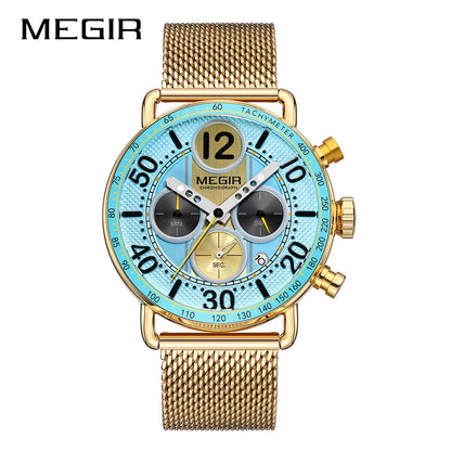 MEGIR Round Dial Quartz Men's Watch Chronograph Luxury Sport Casual Waterproof Calendar Wristwatches Clock Gift for Man 2249