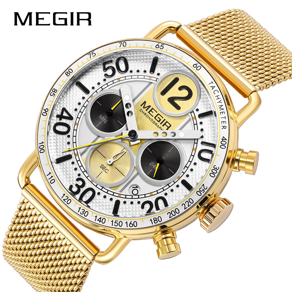 MEGIR Round Dial Quartz Men's Watch Chronograph Luxury Sport Casual Waterproof Calendar Wristwatches Clock Gift for Man 2249