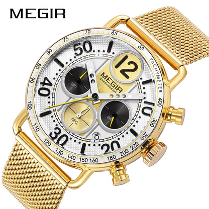 MEGIR Round Dial Quartz Men's Watch Chronograph Luxury Sport Casual Waterproof Calendar Wristwatches Clock Gift for Man 2249