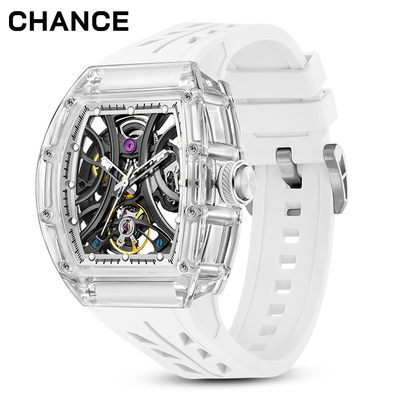 CHANCE Automatic Sport Watch for Men Transparent Mechanical Movment Wristwatch 9-195-11