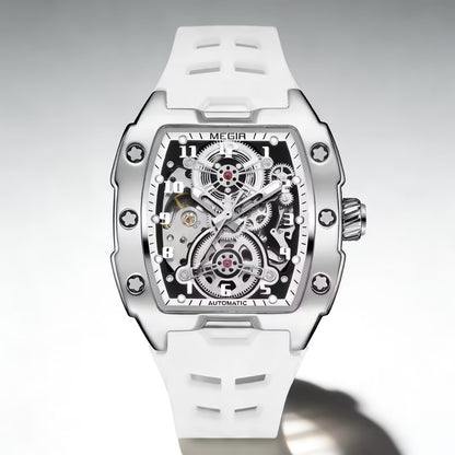 MEGIR New Men Watches Luxury Brand Automatic Mechanical Watch Skeleton Dial Silicone Strap Sports Casual Wristwatch Waterproof Clock Male Gift 8602