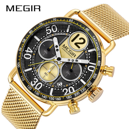 MEGIR Round Dial Quartz Men's Watch Chronograph Luxury Sport Casual Waterproof Calendar Wristwatches Clock Gift for Man 2249