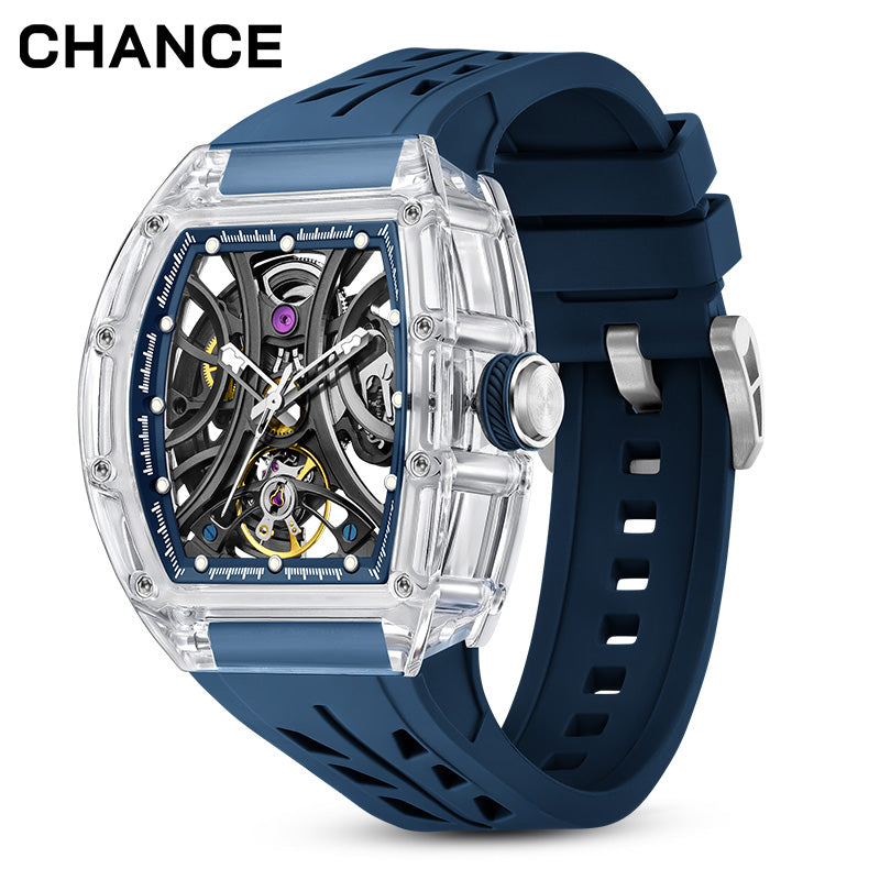 CHANCE Automatic Sport Watch for Men Transparent Mechanical Movment Wristwatch 9-195-11
