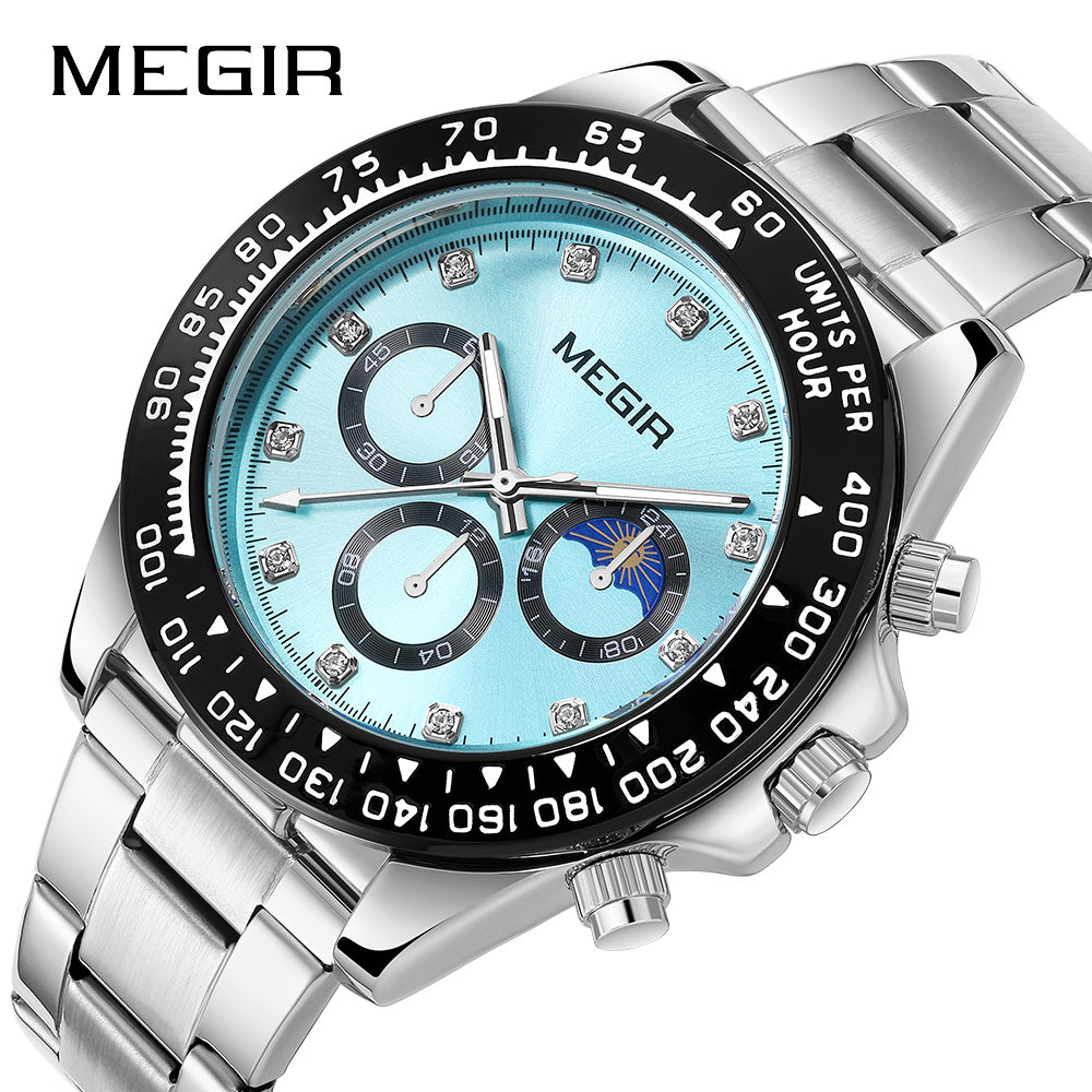 MEGIR Stainless Steel Bracelet Business Casual Wrist Watches for Men Luxury Waterproof Luminous Quartz Watch Clock Relogio Masculino 1095