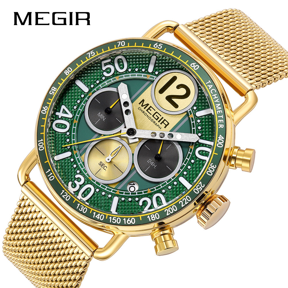 MEGIR Round Dial Quartz Men's Watch Chronograph Luxury Sport Casual Waterproof Calendar Wristwatches Clock Gift for Man 2249