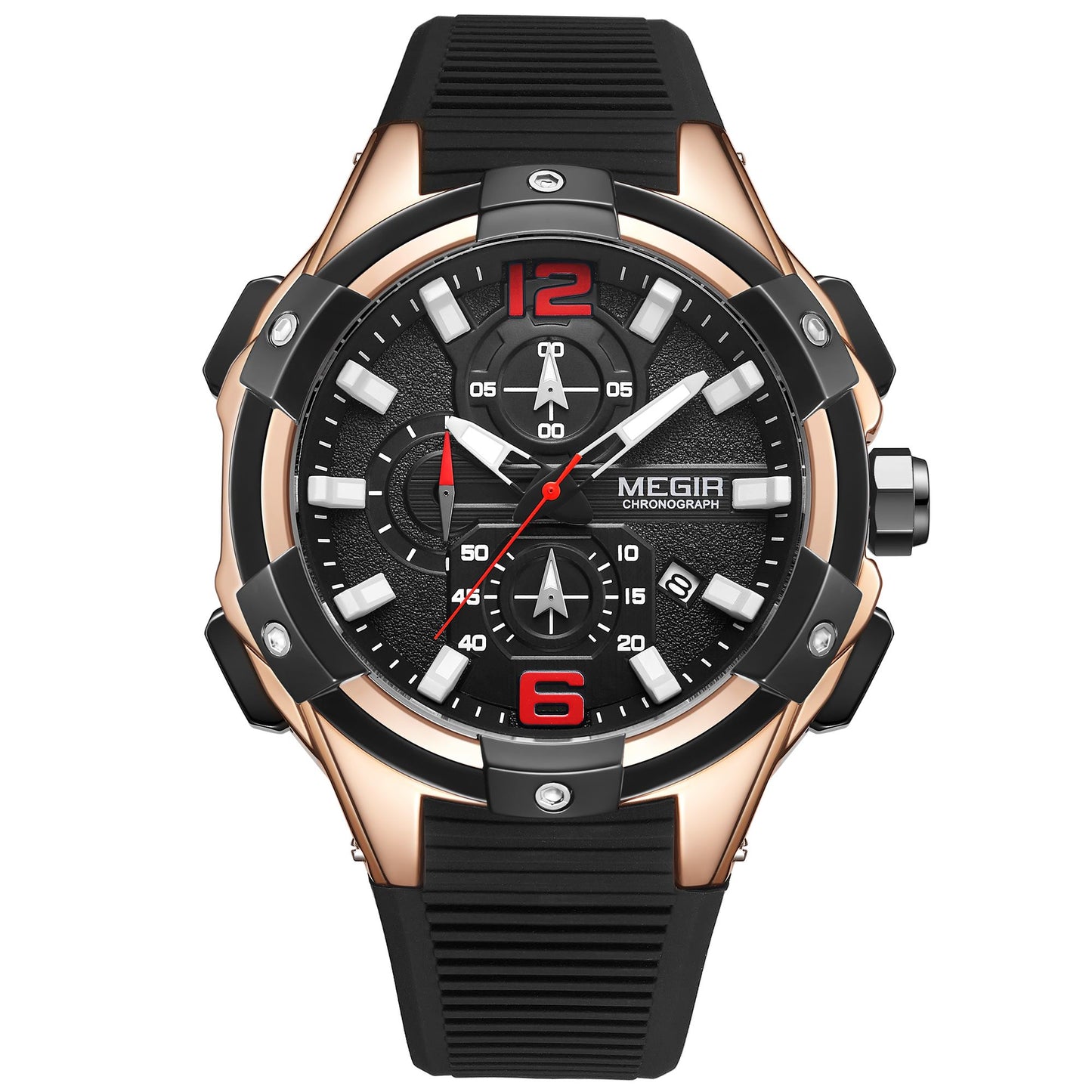 MEGIR Black Men Watch Silicone Luminous Chronograph Original Army Military Sport WristWatches Clock Montre Homme Reloj Hombre 2161