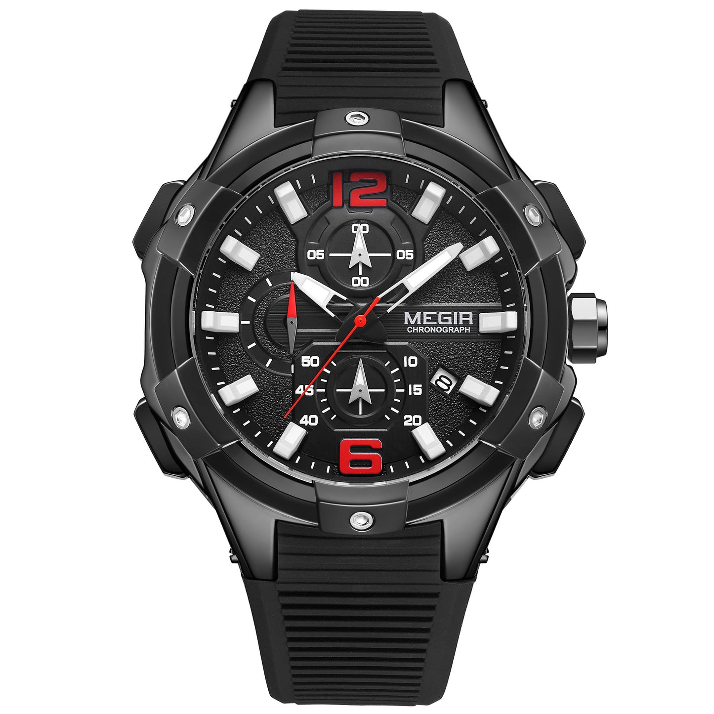 MEGIR Black Men Watch Silicone Luminous Chronograph Original Army Military Sport WristWatches Clock Montre Homme Reloj Hombre 2161