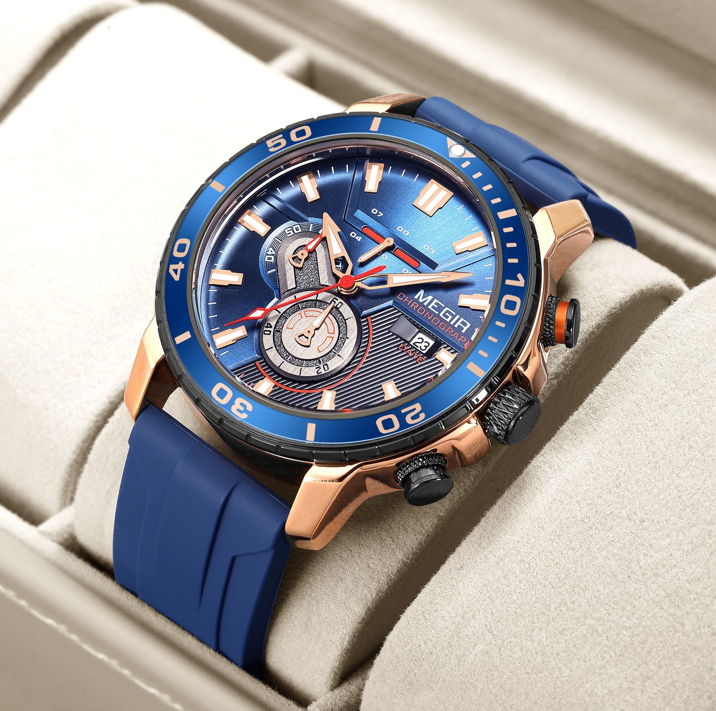 MEGIR Luxury Military Watches for Men Fashion Sport Quartz Wristwatch Waterproof Silicone Band Male Clock Chronograph with Date 2224