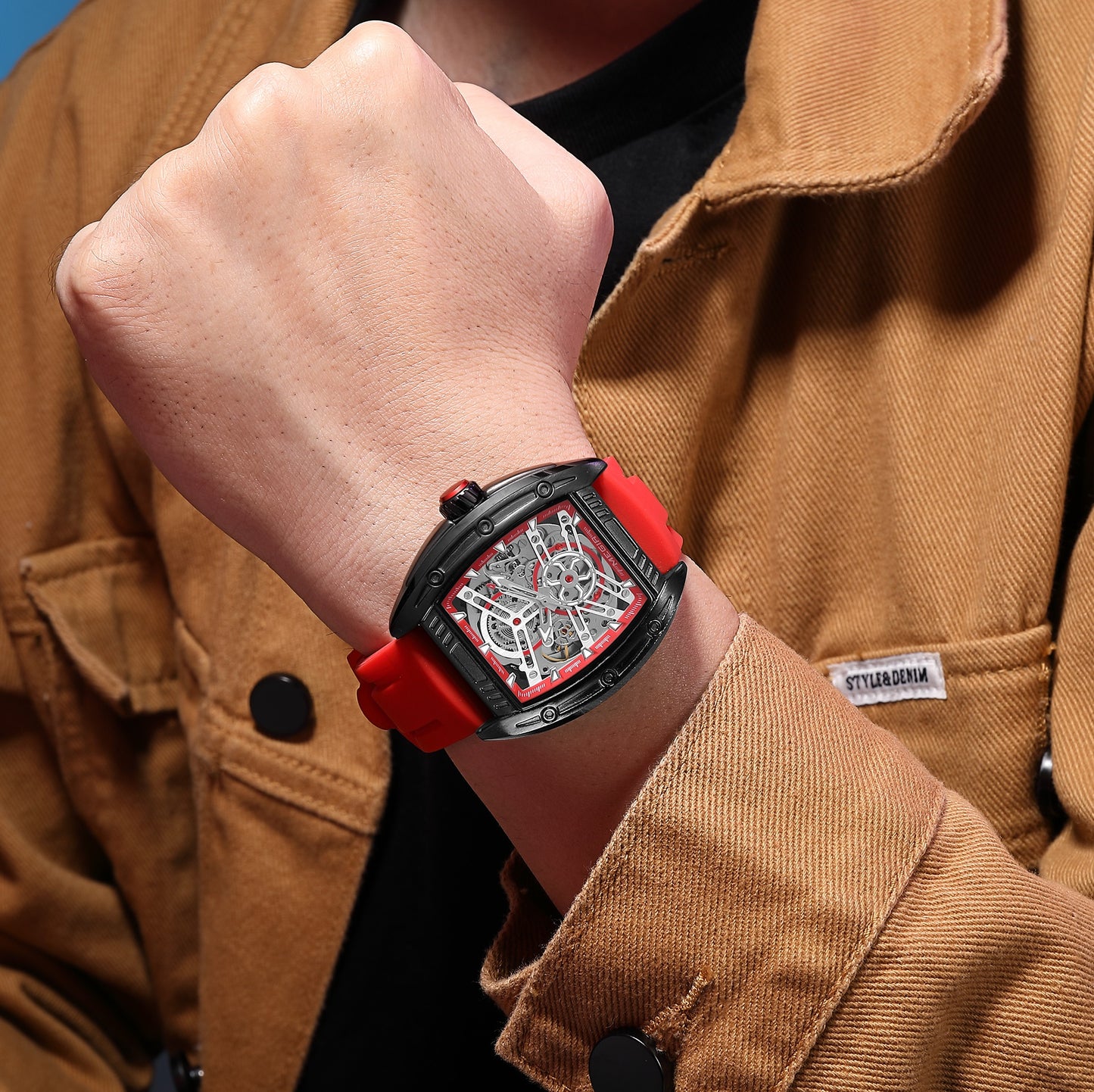 MEGIR Original Luxury Sport Watch for Men Silicone Band Automatic Mechanical Movement WristWatches Luminous Clock Reloj Hombre 8601