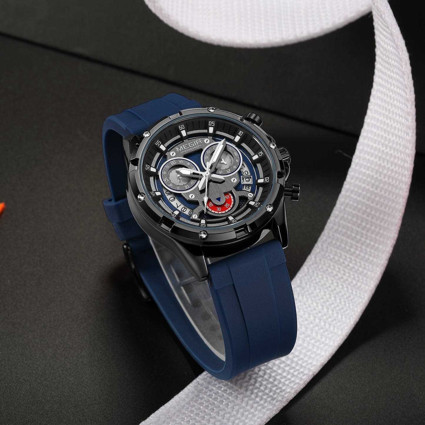 MEGIR Men's Sport Watches Silicone Strap Military Quartz Chronograph Waterproof Luminous Wristwatch 24-hour Auto Date Reloj Hombre 2248