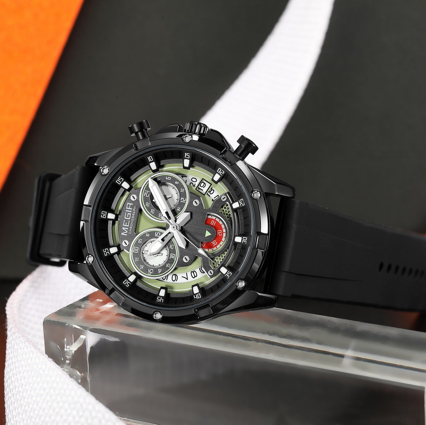 MEGIR Men's Sport Watches Silicone Strap Military Quartz Chronograph Waterproof Luminous Wristwatch 24-hour Auto Date Reloj Hombre 2248