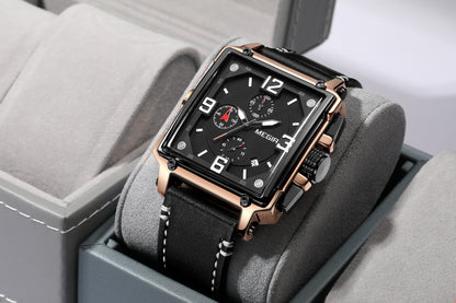MEGIR Top Brand Watches for Men Waterproof Leather Quartz Wrist Watch Luminous Chronograph Date Calendar Men Clock Reloj Hombre 2061
