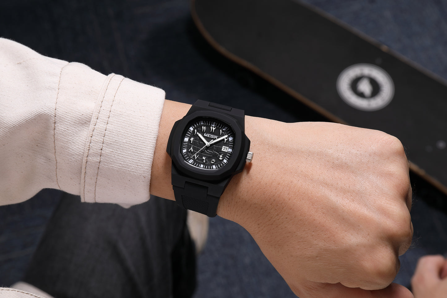 MEGIR 43MM Irregular Dial Men Watches Quartz Waterproof Sport Casual Wristwatch Clock Date Gifts for Man Reloj Hombre 8119