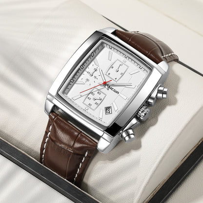 MEGIR Watch Men Business Wristwatch Rectangle Quartz Military Watches Waterproof Luminous Leather Strap Sport Casual Clock Reloj Hombre 2028