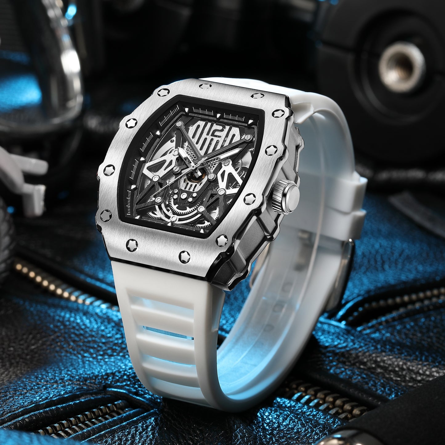 RUIMAS Luxury Watch Men Fashion Automatic Mechanical Watches Clock Silicone Strap Sport Casual Wristwatch Big Dial Reloj Hombre 341