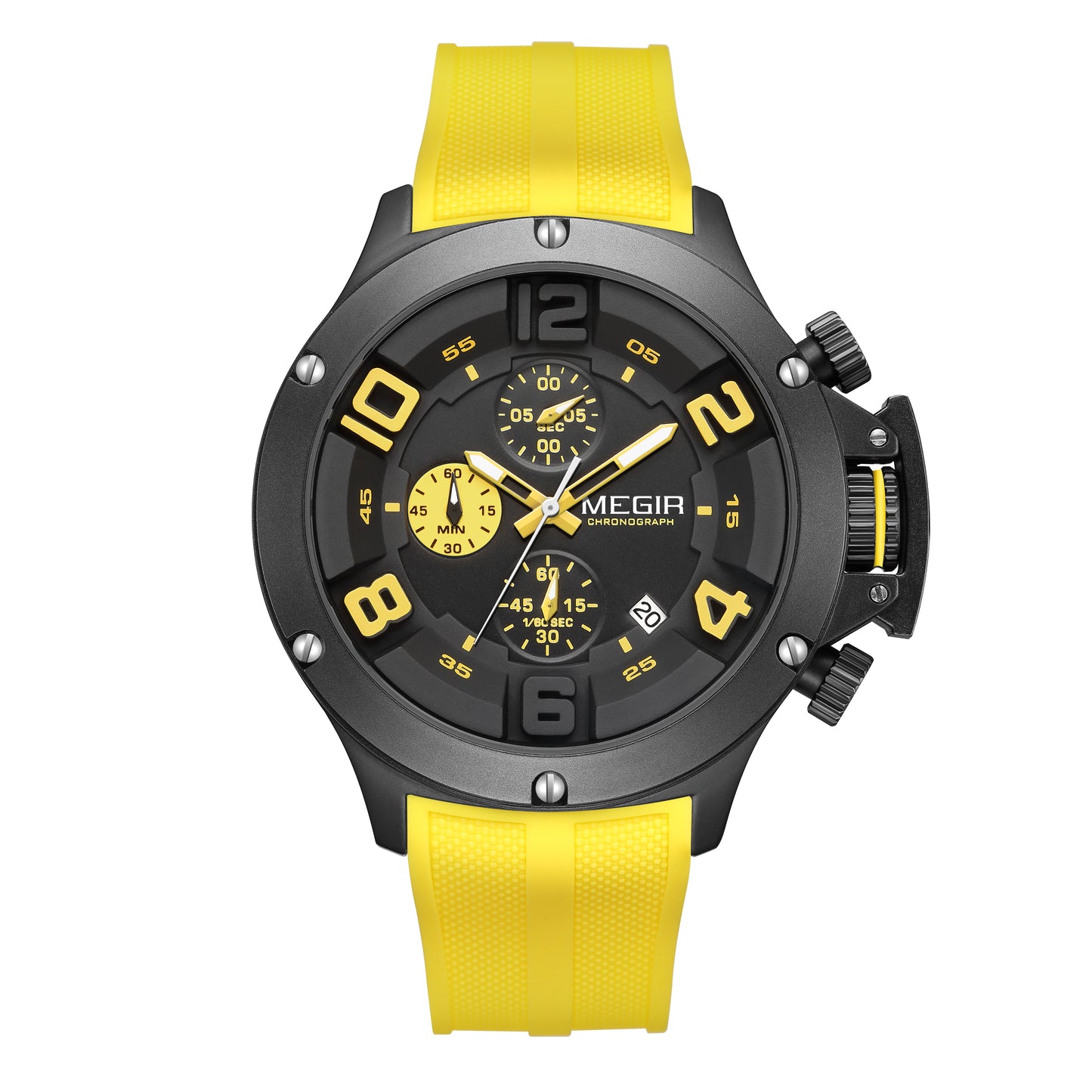 MEGIR Relogio Masculino Luxury Quartz Watch for Men Yellow Silicone Strap Military Sport WristWatch Chronograph with Auto Date 8115
