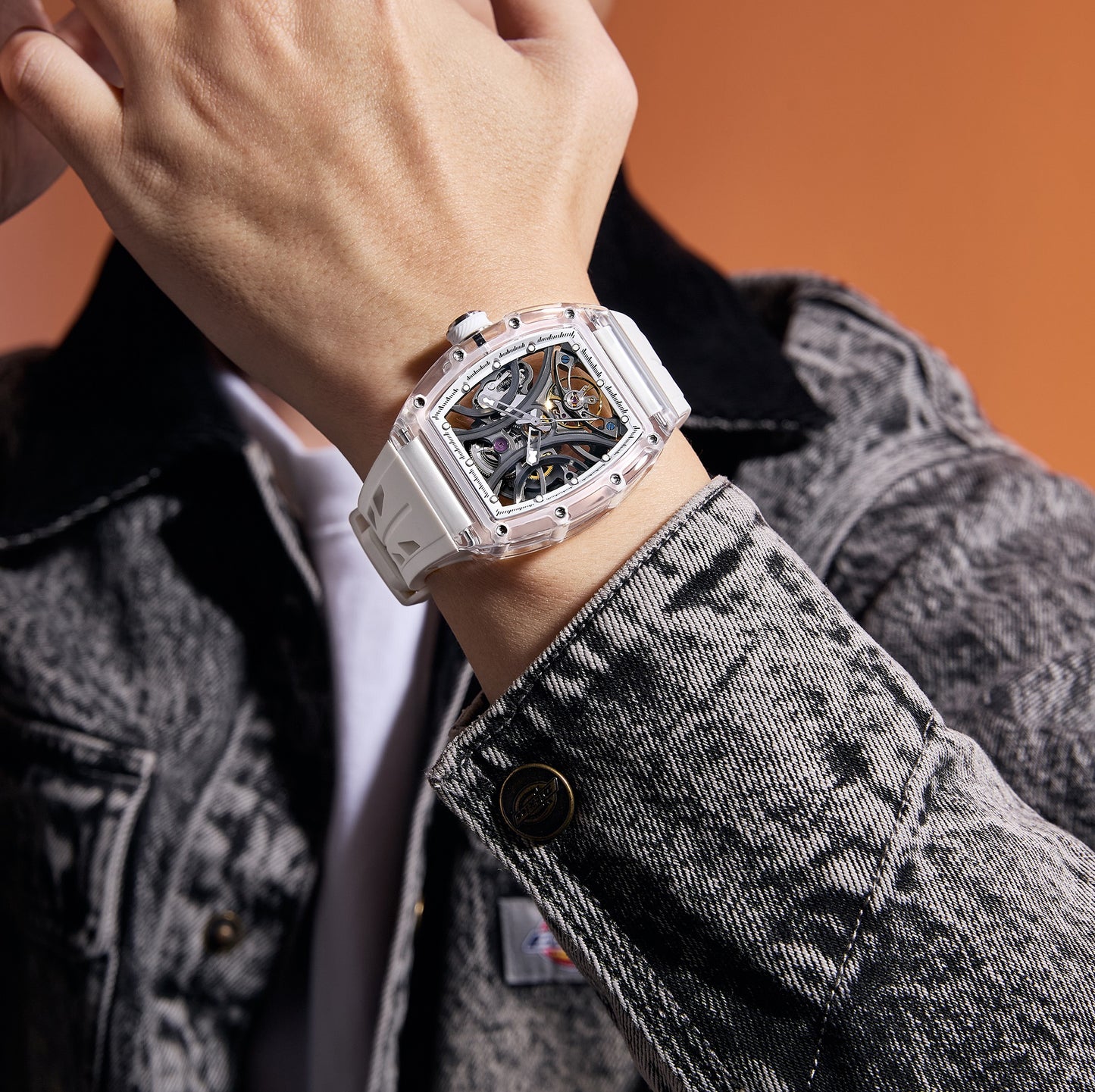 CHANCE Automatic Sport Watch for Men Transparent Mechanical Movment Wristwatch 9-195-11