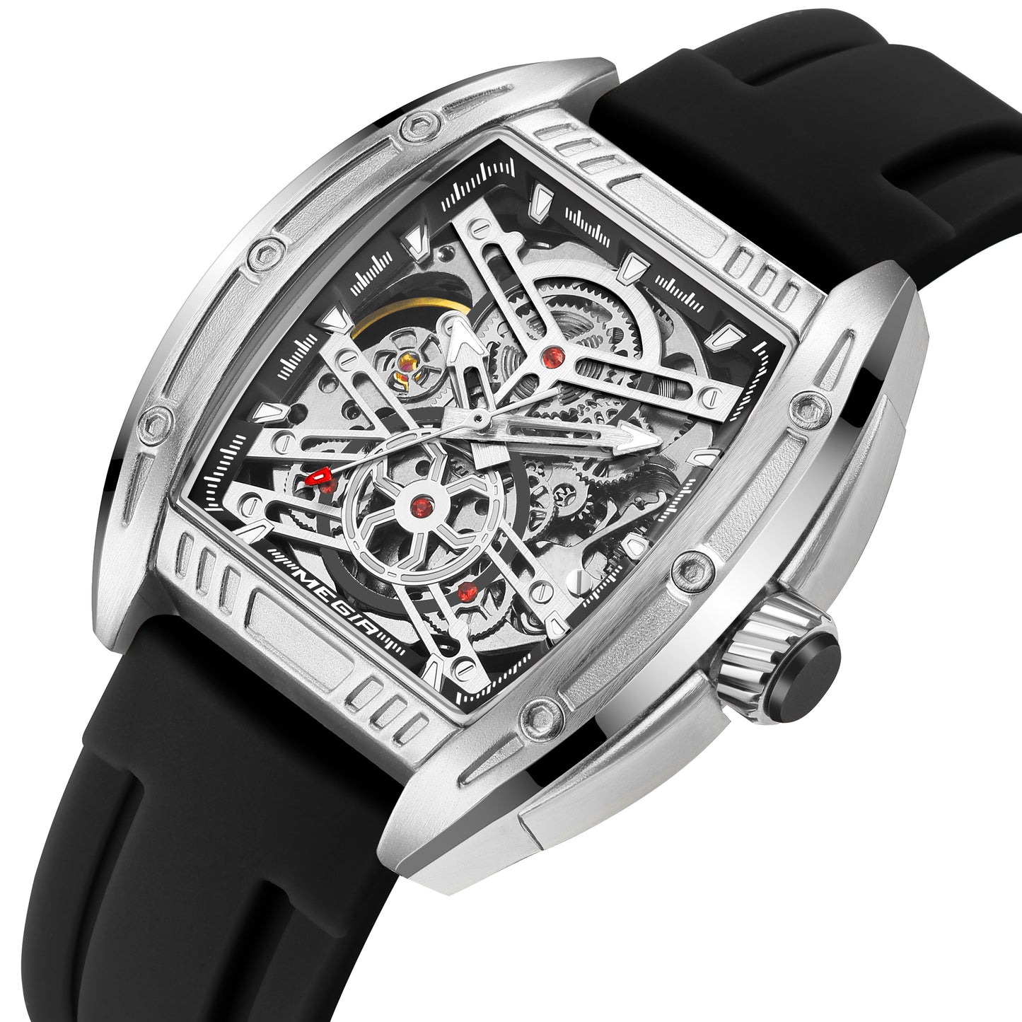 MEGIR Original Luxury Sport Watch for Men Silicone Band Automatic Mechanical Movement WristWatches Luminous Clock Reloj Hombre 8601