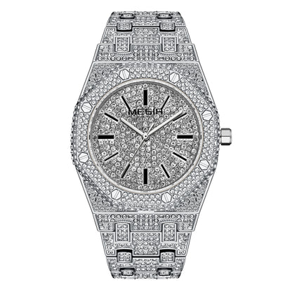 MEGIR Luxury Diamond Men Watches Stainless Steel Band Quartz Wristwatches Waterproof Male Clock Business Watch Reloj Hombre 1091