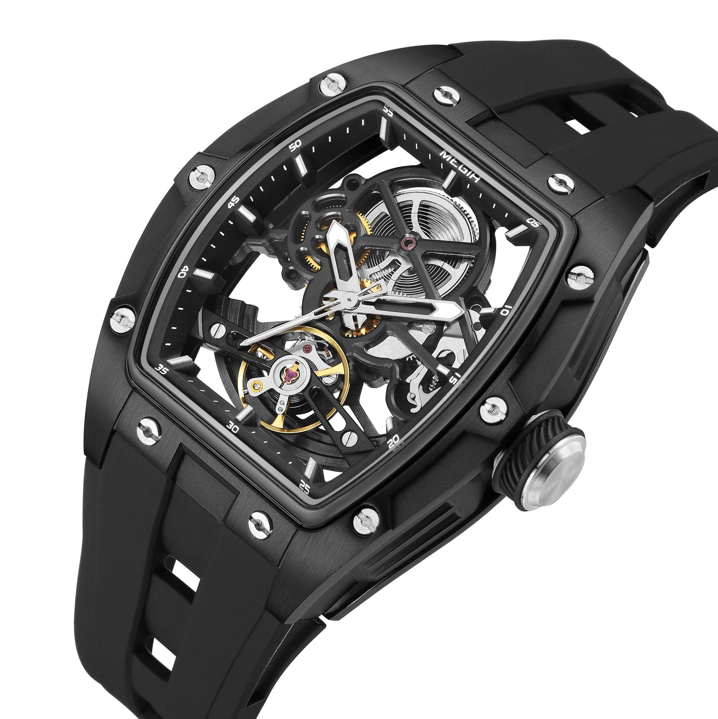 MEGIR 100% Original Fashion Men Watches Automatic Mechanical Watch Steel Case Sport Skeleton Wristwatch Waterproof Clock Reloj Hombre 2242