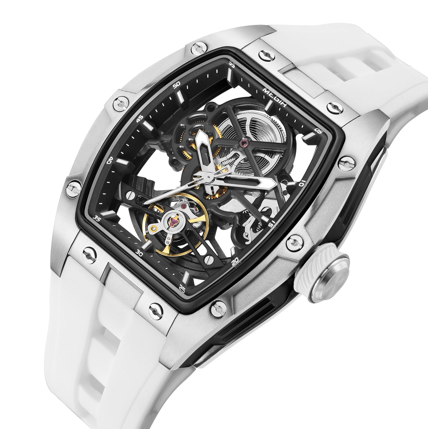 MEGIR 100% Original Fashion Men Watches Automatic Mechanical Watch Steel Case Sport Skeleton Wristwatch Waterproof Clock Reloj Hombre 2242