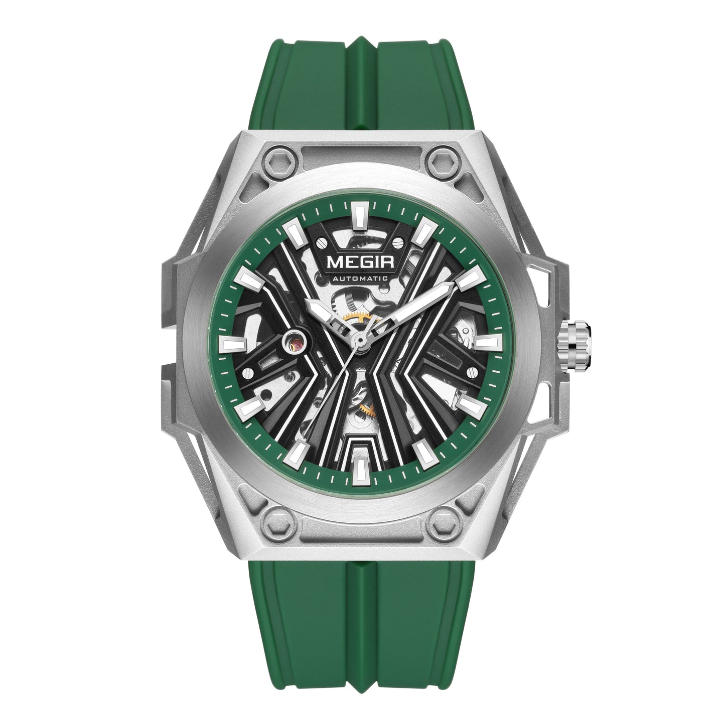 MEGIR Fashion Fully Automatic Mechanical Men's Watch Stainless Steel Case Sports Military Wristwatch Waterproof Watches Clock 8603