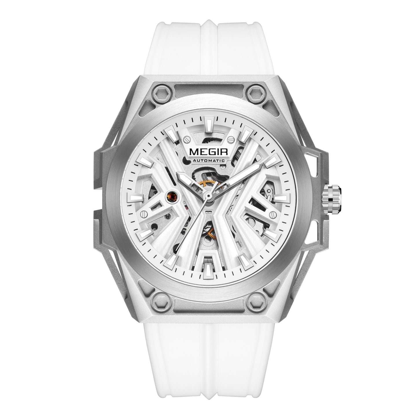 MEGIR Fashion Fully Automatic Mechanical Men's Watch Stainless Steel Case Sports Military Wristwatch Waterproof Watches Clock 8603