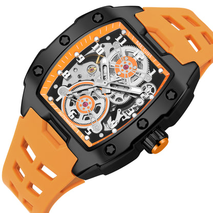 MEGIR New Men Watches Luxury Brand Automatic Mechanical Watch Skeleton Dial Silicone Strap Sports Casual Wristwatch Waterproof Clock Male Gift 8602